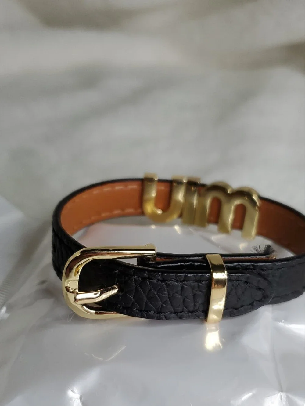Fashion Jewelry Black Bracelet with Gold Initial Accents